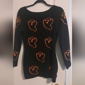 SHEIN Black Sweater with Orange Ghosts